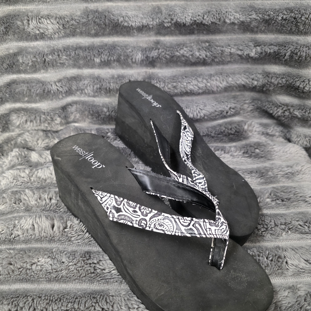 West Loop Black and White Women's Platform Sandals